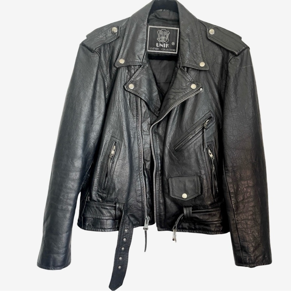 Vintage Unik Black Leather Moto Jacket Custom Iron Maiden “Eddie” Painted